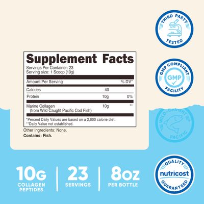Nutricost Marine Collagen Powder Wild Caught Fish (8 oz) - 23 Servings, 10 G Protein Per Serving, Alaskan Wild-Caught
