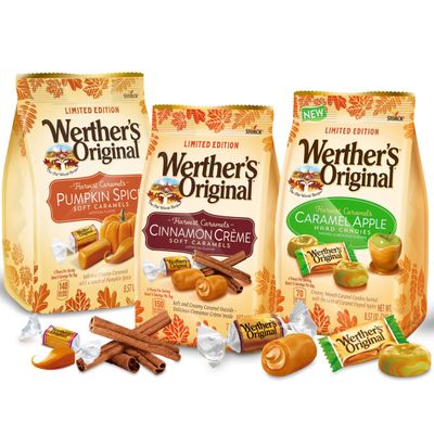 WerthersOriginal Harvest Caramel Candy Variety Pack - 3 Pack Limited Edition Caramels Pumpkin Spice, Caramel Apple Hard Candy, &amp; Cinnamon Creme Soft Halloween Candy