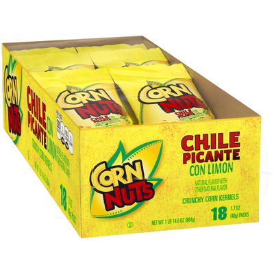 CORN NUTS Chile Picante con Limon Flavored Corn Kernels, Crunchy Corn Snacks, Snack Box, Variety Packs, Food for Adults, 1.7oz. (Pack of 18)