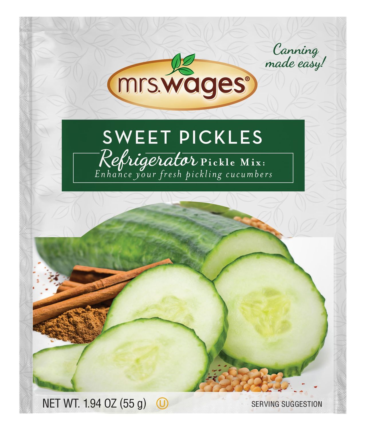 Mrs. Wages Sweet Pickles Refrigerator Mix  Quick and Easy  Simple-To-Use  Simple Homemade Pickles  Sweet Traditonal Pickle Flavoring  1.9 oz Packet (Value Pack of 12)