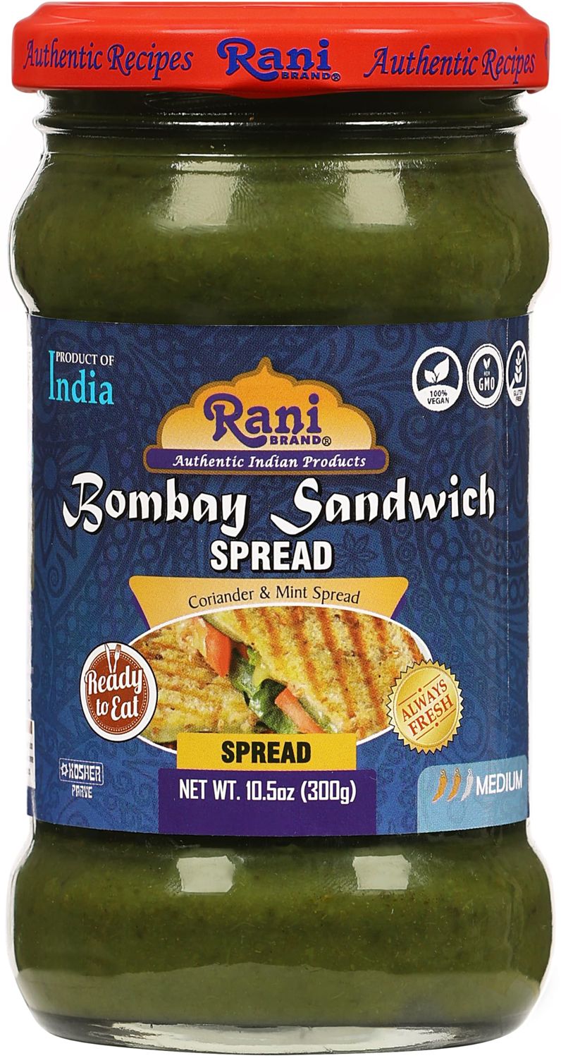Rani Bombay Sandwich Spread, Mild (Mint &amp; Coriander) 10.5oz (300g) Glass Jar, Ready to Eat  Vegan  Gluten Free  NON-GMO  Kosher  Indian Origin