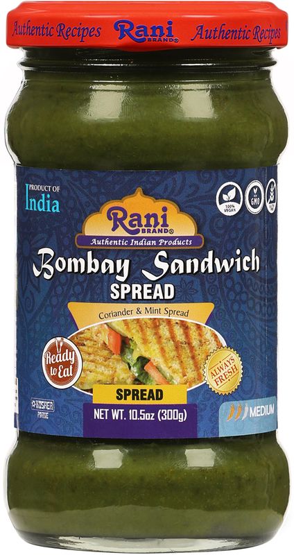 Rani Bombay Sandwich Spread, Mild (Mint &amp; Coriander) 10.5oz (300g) Glass Jar, Ready to Eat  Vegan  Gluten Free  NON-GMO  Kosher  Indian Origin