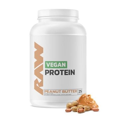 RAW Vegan Protein Powder, Peanut Butter - 20g of Plant-Based Protein Powder &amp; Fortified with Vitamins for Muscle Growth &amp; Recovery - Low-Fat, Low Carb, Naturally Flavored &amp; Sweetened - 25 Servings