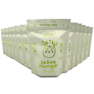 Senor Mango, Mucho gusto!  MATCHA  Organic dried mango dipped in Matcha  Premium Mango Kent  Dry Fruit snacks no sugar added &amp; gluten free  From Mexico  Pack of 12 pieces of 2.1 oz