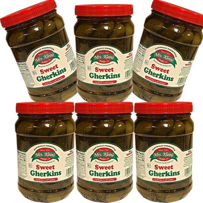 Mrs Kleins Sweet Cornichons Pickles  Gherkin pickles  perfect bite-sized tiny pickles for charcuterie board or antipasto platter  delicious vegan snack  Kosher  32 oz- 6 pack