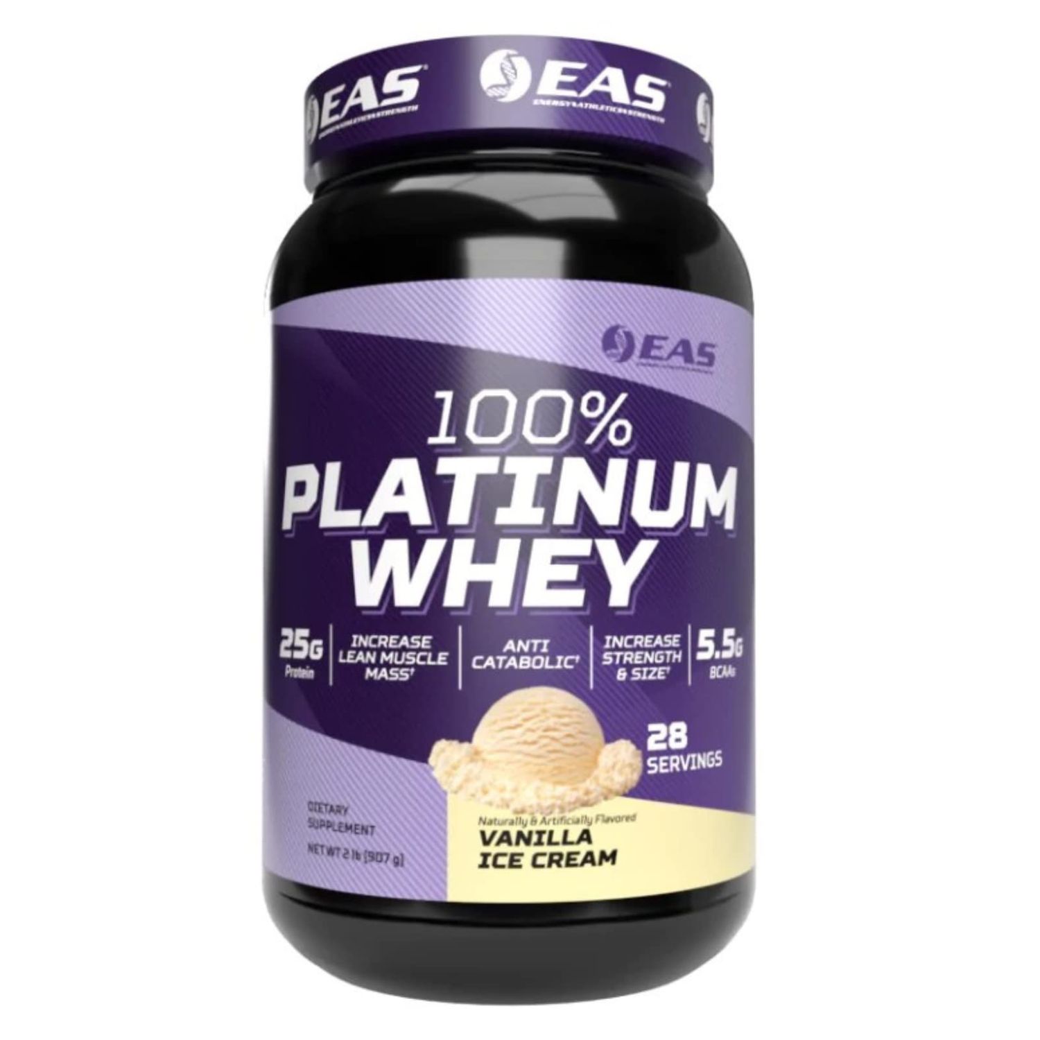EAS 100% Platinum  3 Ultra-Platinum Whey Proteins  Increase Size &amp; Strength  25g Protein, 5.5g BCAAs  2 Pound (Vanilla Ice Cream)