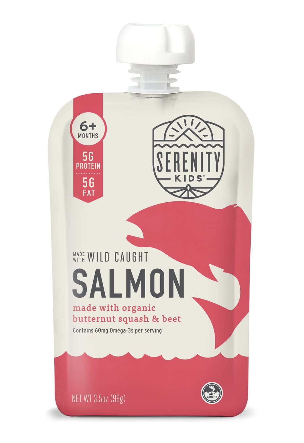 Serenity Kids 6 Month Baby Food Puree Pouch - Wild Caught Salmon, Organic Butternut Squash, Beet - 3.5 Oz, BPA-Free, 6 Pack - Baby Food Pouches
