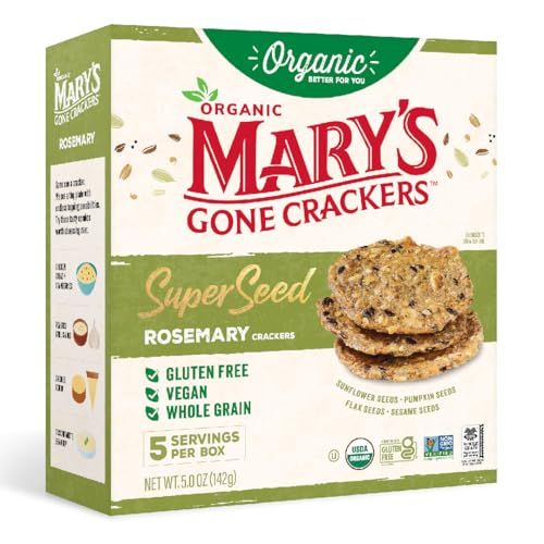 Mary&#39;s Gone Crackers Super Seed Crackers, Organic Plant Based Protein, Gluten Free, Rosemary 5 Ounce