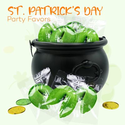 St Patricks Day Fortune Cookies (50 Pack) Bulk Individually Wrapped Green Fortune Cookies With 50 Unique St Patricks Day Themed Fotune, Party Favors & Candy Bowl Filler, Classic Flavor by 4E's Novelty