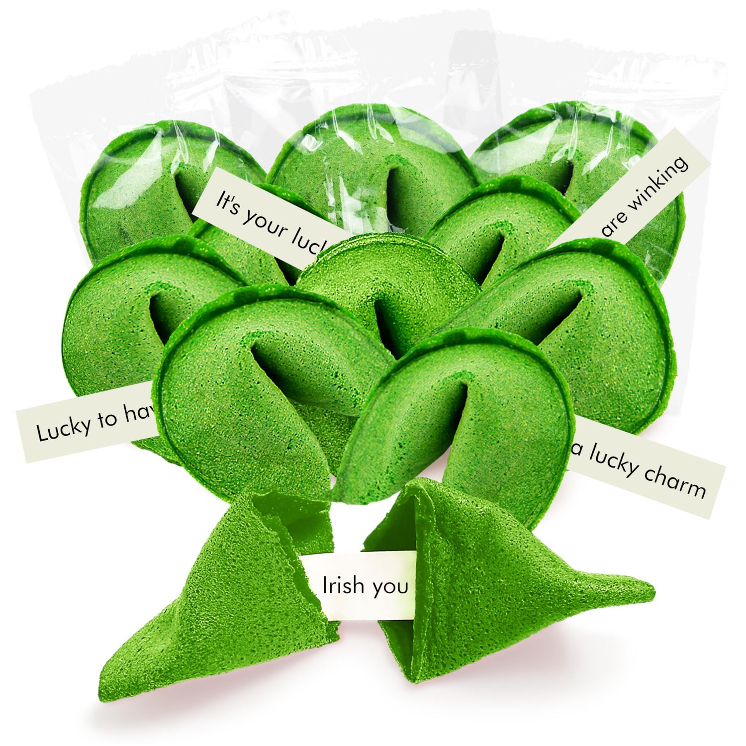St Patricks Day Fortune Cookies (50 Pack) Bulk Individually Wrapped Green Fortune Cookies With 50 Unique St Patricks Day Themed Fotune, Party Favors &amp; Candy Bowl Filler, Classic Flavor by 4E&#39;s Novelty