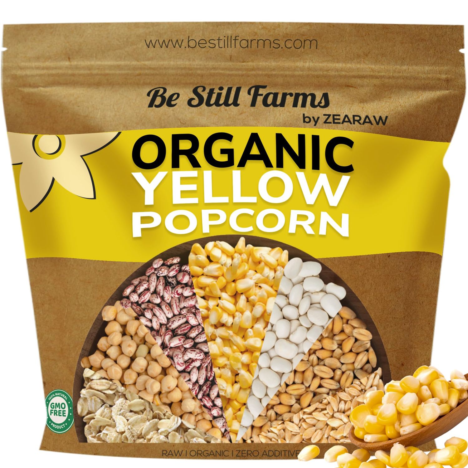 Be Still Farms Yellow Organic Popcorn Kernels (2.8 lb) - Hulless Uncooked Corn Bulk Great for Movie Night - Healthy Microwave Snacks Ideal for Popping - USA Grown  USDA Certified  Vegan  Non-GMO