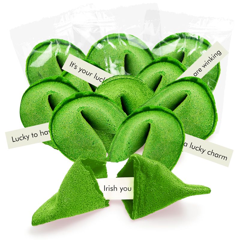 St Patricks Day Fortune Cookies (50 Pack) Bulk Individually Wrapped Green Fortune Cookies With 50 Unique St Patricks Day Themed Fotune, Party Favors &amp; Candy Bowl Filler, Classic Flavor by 4E's Novelty