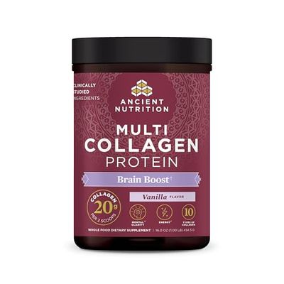 Ancient Nutrition Collagen Powder Brain Boost, Vanilla Collagen Protein Powder, Brain Supplement for Stress Management and Reduced Joint Discomfort (45 Serving)