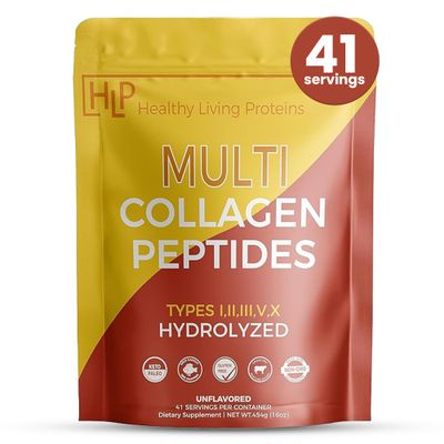 Healthy Living Proteins  Multi Hydrolyzed Collagen Peptides Type I, II, III, V, &amp; X  Grass Fed Bovine, Wild Caught Marine, Free Range Chicken  Gluten Free (Unflavored, 1 Pound (Pack of 1))