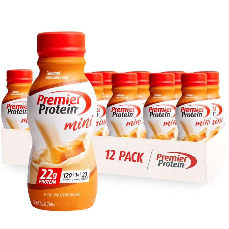 Premier Protein Shake MINIs, Caramel, 22g Protein, 120 Calories, 1g Sugar, 8.75fl oz, Pack of 12