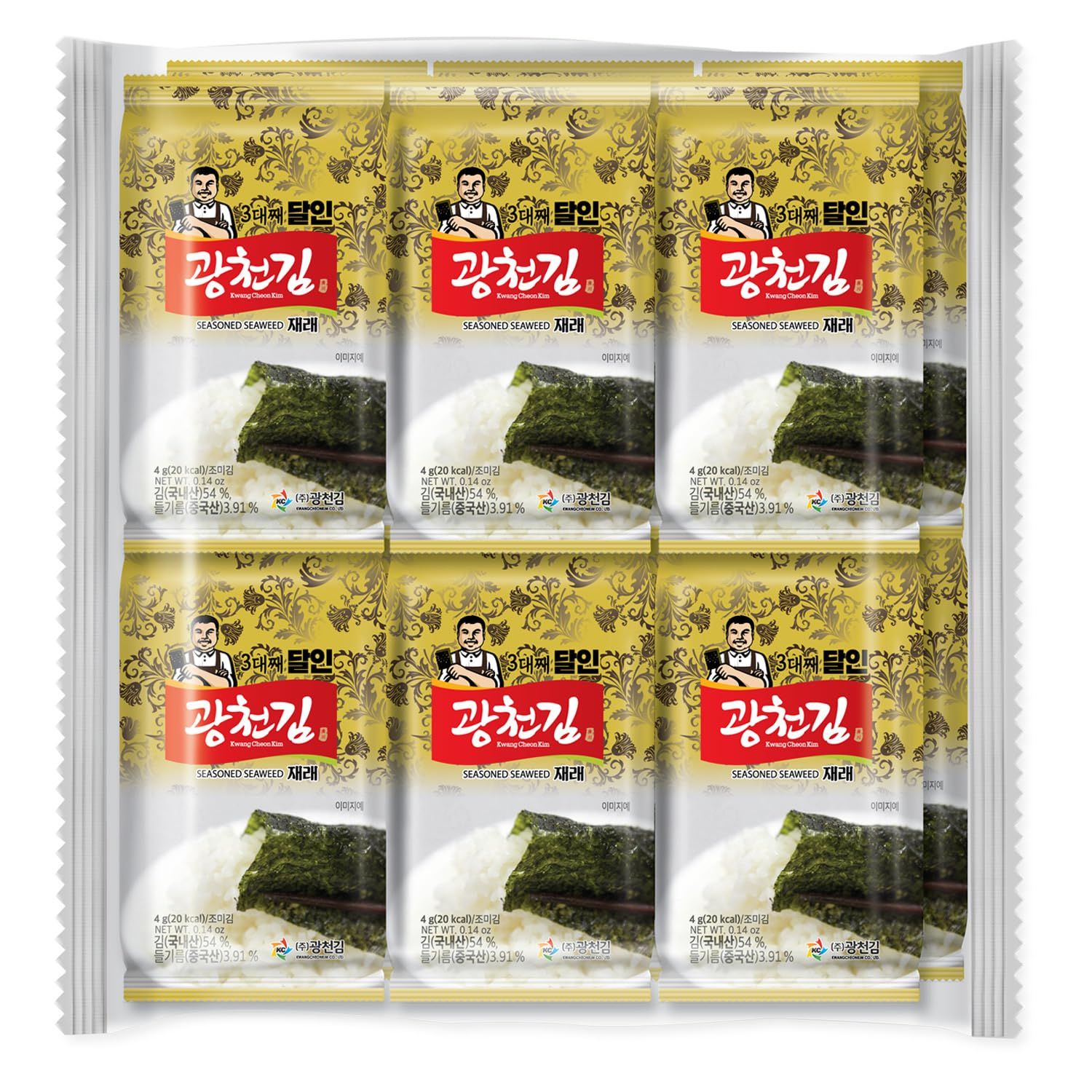 KIMNORI Kwangcheonkim Seasoned Seaweed Snacks - 12 Individual Packs Sheets Premium Natural Roasted Laver Nori 4g 0.14 Ounce