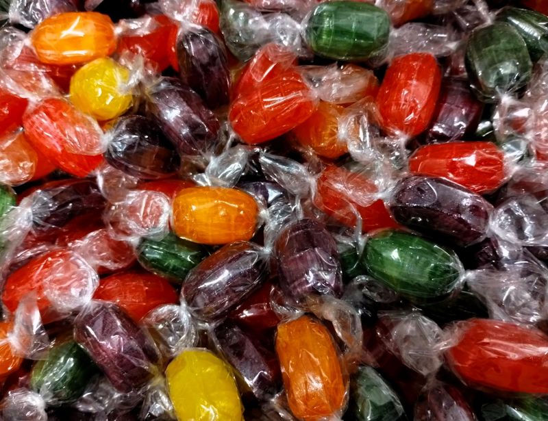Assorted Fruit Barrels - 1 lb Bulk Individually Wrapped Orange, Cherry, Apple, Lemon, Grape Fresh Sweet Hard Candy