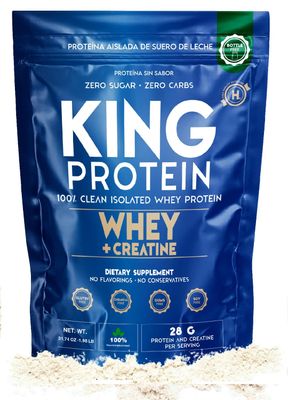 KING Protein Clean Unflavored Whey Isolate Protein Powder with Creatine  23g plus 5g Creatine &amp; Organic BCAA per Serving  100% Natural  No Carbs  Preservatives, GMO, Soy &amp; Gluten Free, 30 Servings