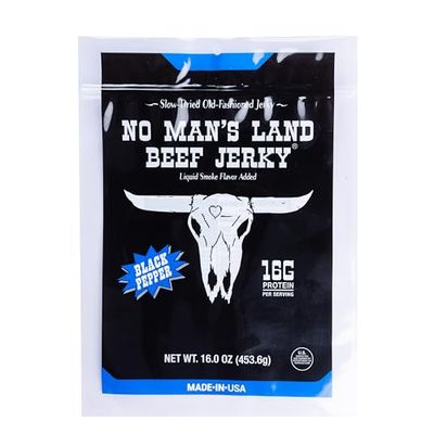 No Mans Land Beef Jerky - Low Calorie, Low Carb, High Protein Beef Snack - Flavor BLACK PEPPER 16oz (Pack of 1)