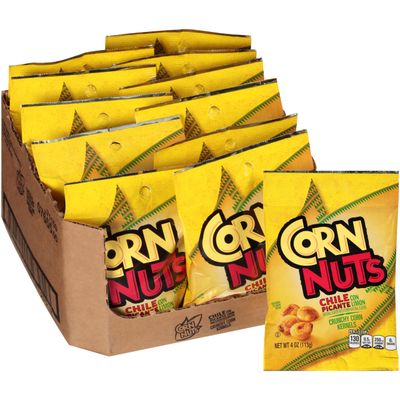 CORN NUTS Chile Picante con Limon Flavored Corn Kernels, Crunchy Corn Snack, Snack Box, Variety Packs Food for Adults, 4oz. (Pack of 12)