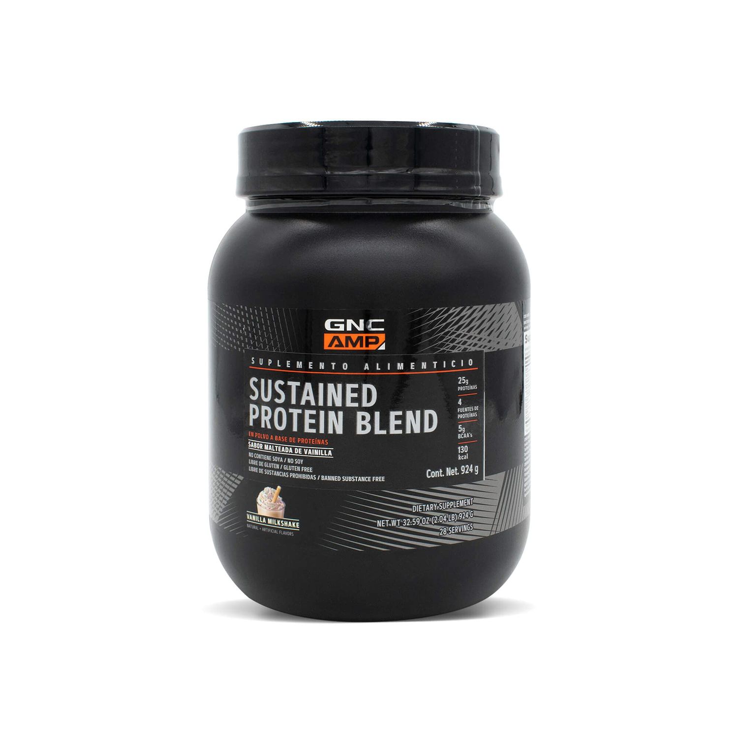 GNC AMP Sustained Protein Blend  Targeted Muscle Building and Exercise Formula  4 Protein Sources with Rapid &amp; Sustained Release  Gluten Free  Vanilla Milkshake  28 Servings