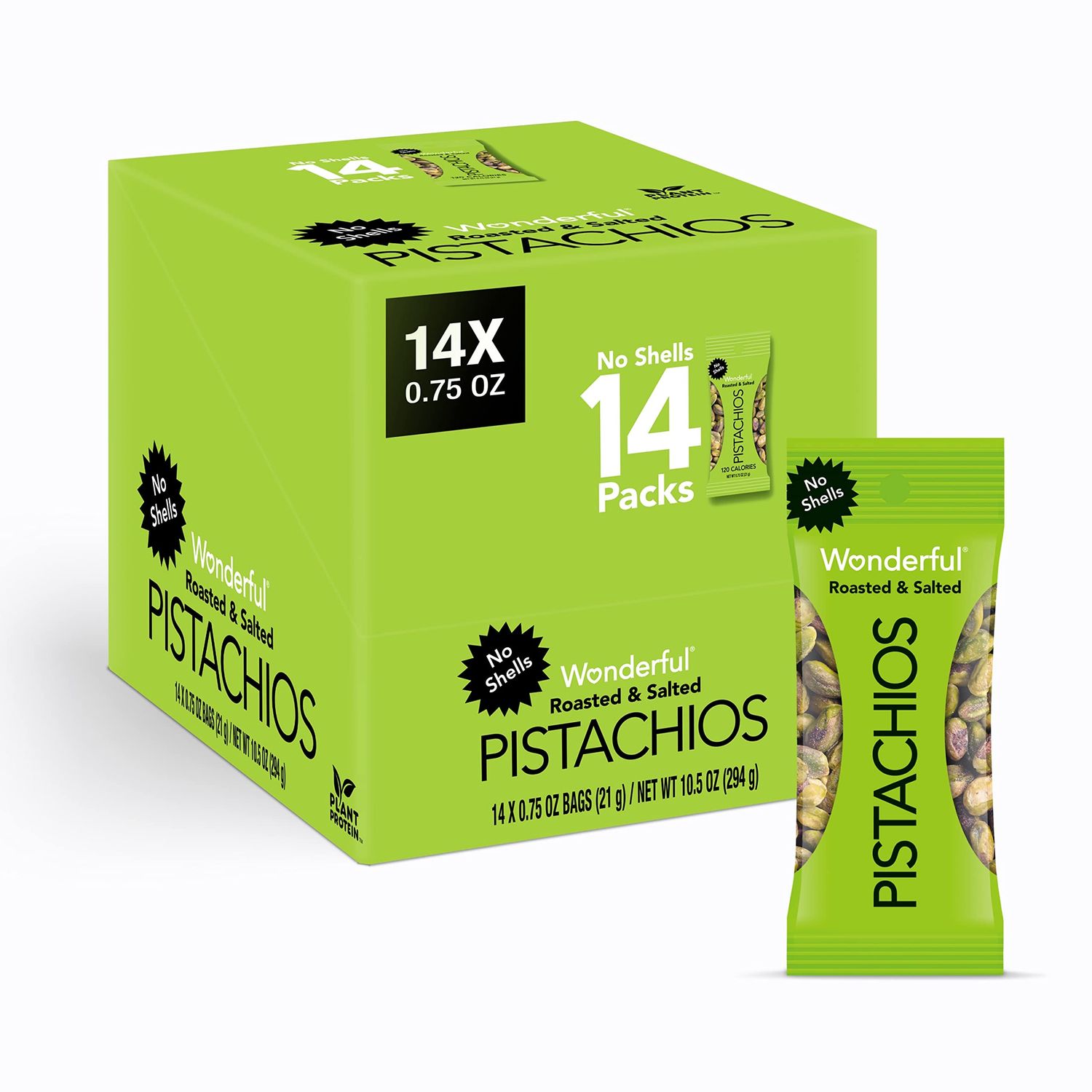 Wonderful Pistachios No Shells, Roasted &amp; Salted Nuts, 0.75 Ounce Bag (Pack of 14), Protein Snacks, Vegan Snacks, On-the-Go, Easter Basket Essentials
