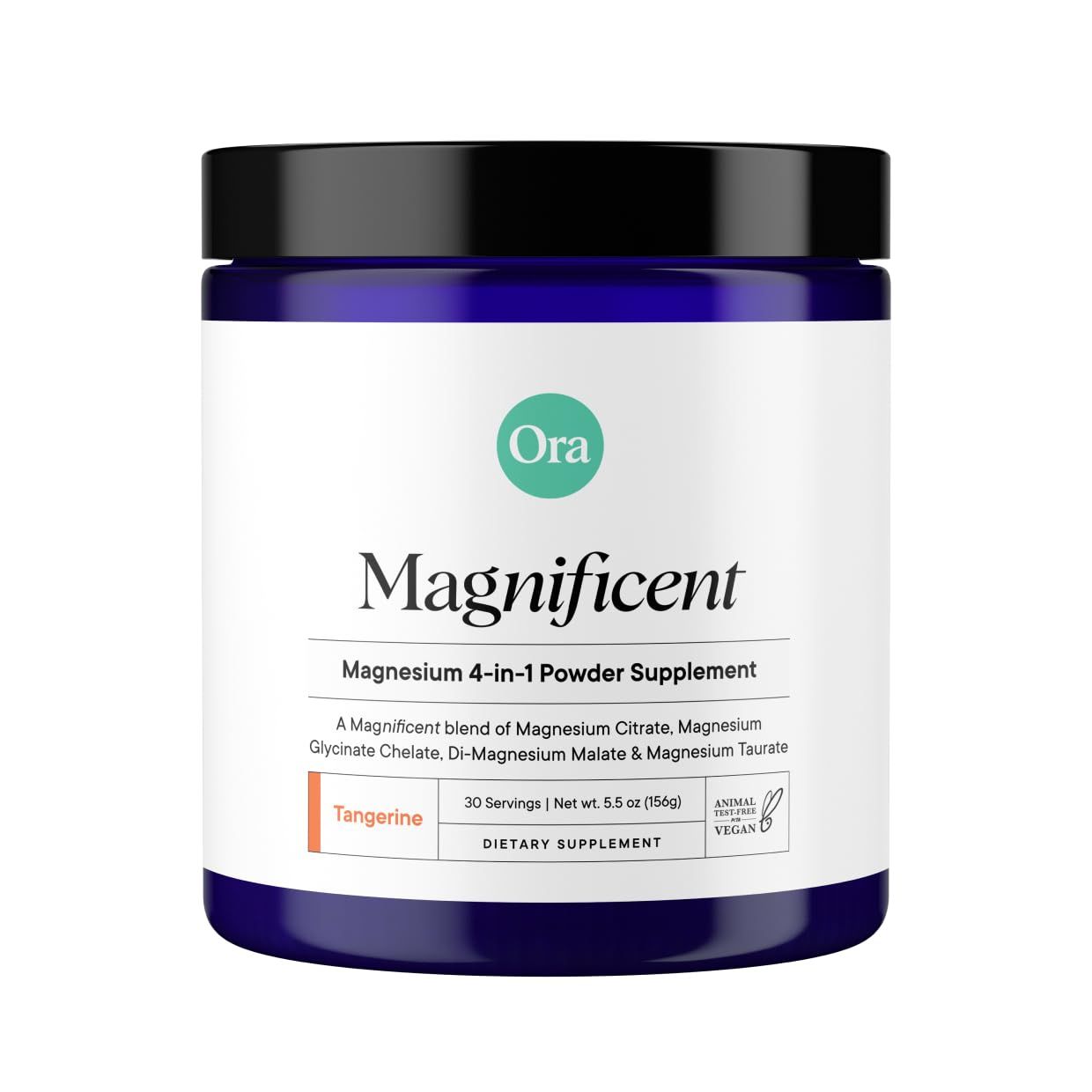Ora Organic Magnesium Complex Powder Supplement - 4-in-1 Magnesium: Glycinate, Taurate, Malate &amp; Citrate  Vegan, Gluten-Free  Tangerine Flavor  Calm Support for Sleep, Stress &amp; Muscles  30 Serving