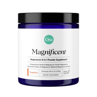 Ora Organic Magnesium Complex Powder Supplement - 4-in-1 Magnesium: Glycinate, Taurate, Malate &amp; Citrate  Vegan, Gluten-Free  Tangerine Flavor  Calm Support for Sleep, Stress &amp; Muscles  30 Serving