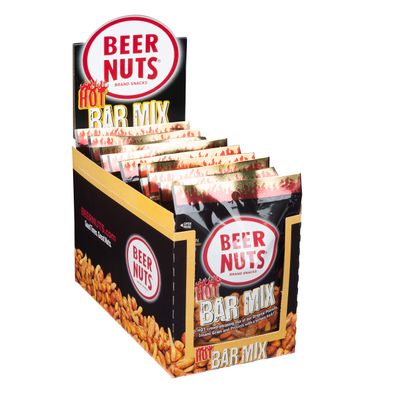 BEER NUTS Habanero Bar Mix - Fiery Hot Habanero Mix Of Peanuts, Corn Sticks &amp; Insane Grain - Individual Bags 12 Pack Box - 2oz Each Bag