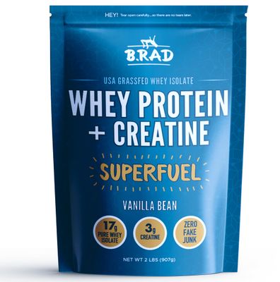 B.rad Grass-Fed Whey Protein Isolate Powder with Creatine  All-Natural, Ultra-Pure, Clean Ingredients  100% USA-Sourced Superfuel  2 Pounds  Vanilla Bean