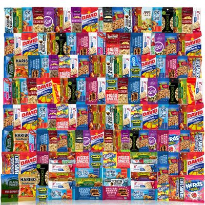 Snack Gift Care Basket, (140 Count) Snacks Gift Basket. Granola Bars, Nuts, Trail Mix, Fruit Snacks, Candy - Great Gift for Home, Work, Grab and Go, Office, College Student