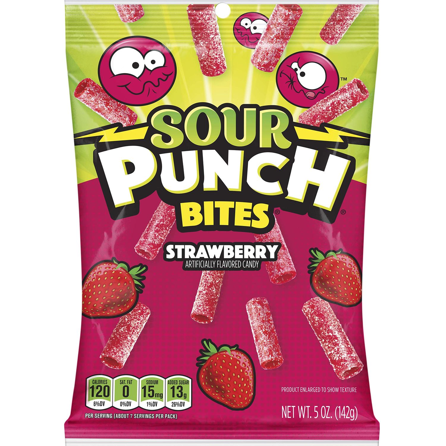 Sour Punch Bites, Sweet Strawberry Fruit Flavor,Soft &amp; Chewy Candy, 5 Ounce Bag, Pack of 12