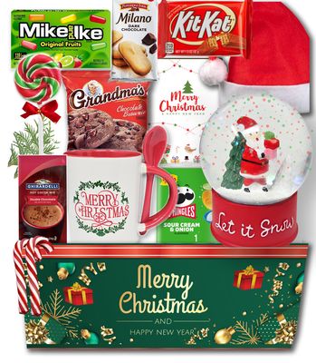 The Ultimate Basket Bundle Gift Set for Kids, Teenage, Candy & Snacks, Mug, & Snow Globe Variety Gift Box Christmas Care Package for Brother, Sister, Son, Daughter