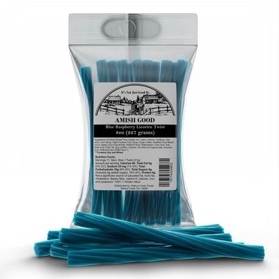 Amish Good Gourmet Licorice Twist Candy - Premium Sweet &amp; Chewy Treat, Blue Raspberry Jumbo Licorice Twist Perfect Snack Under 100 Calories