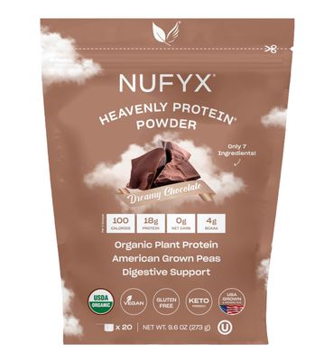 NUFYX  Heavenly Protein Powder  Worlds Finest 100% Organic American Grown Peas  Vegan  Gluten Free  Low Carb (Dreamy Chocolate, 20 Scoops)