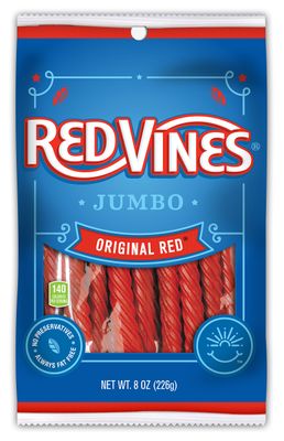 Red Vines Jumbo Licorice, Original Red Flavor, 8oz Bags (12 Pack), Soft &amp; Chewy Candy Twists