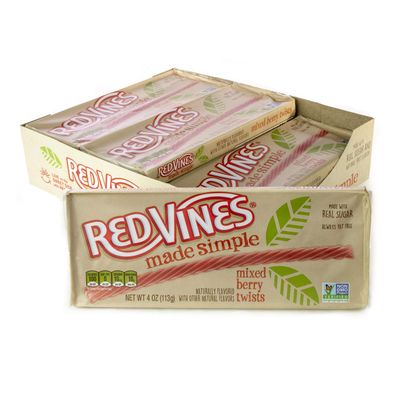Red Vines Made Simple Licorice Twists, Mixed Berry Flavor, Soft &amp; Chewy Candy, 4oz Tray (9 Pack)