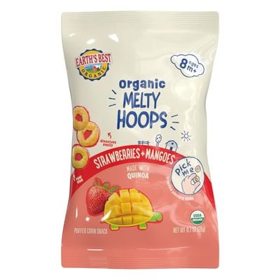 Earth&#39;s Best Organic Melty Hoops Strawberries  Mangoes, 0.7 oz (Pack of 4)