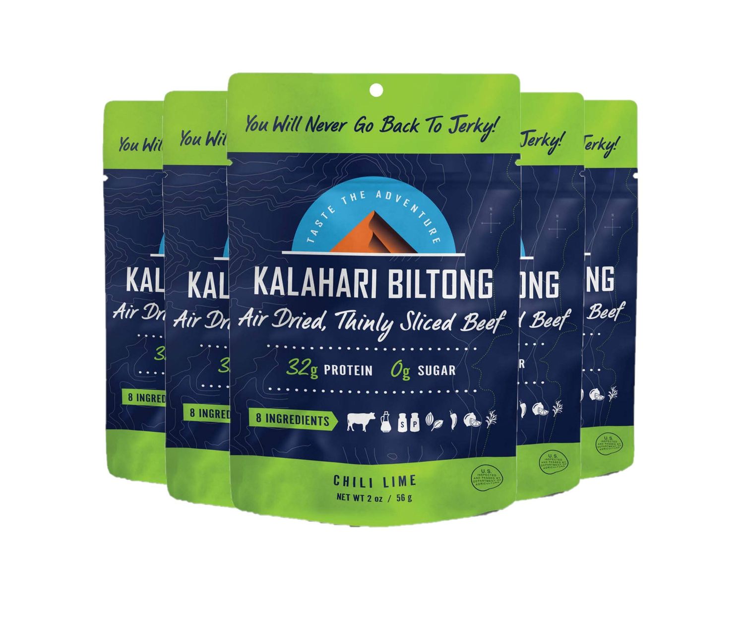 Lime Chili Kalahari Biltong, Air-Dried Thinly Sliced Beef, 2 Ounce (Pack of 5), Sugar Free, Gluten Free, Keto &amp; Paleo, High Protein Snack