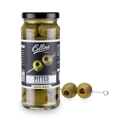 Collins Pitted Olives Popular Garnish for Cocktails, Dirty Martinis, Salads, Cheese Trays, Charcuterie, Snacks, 4oz, Black