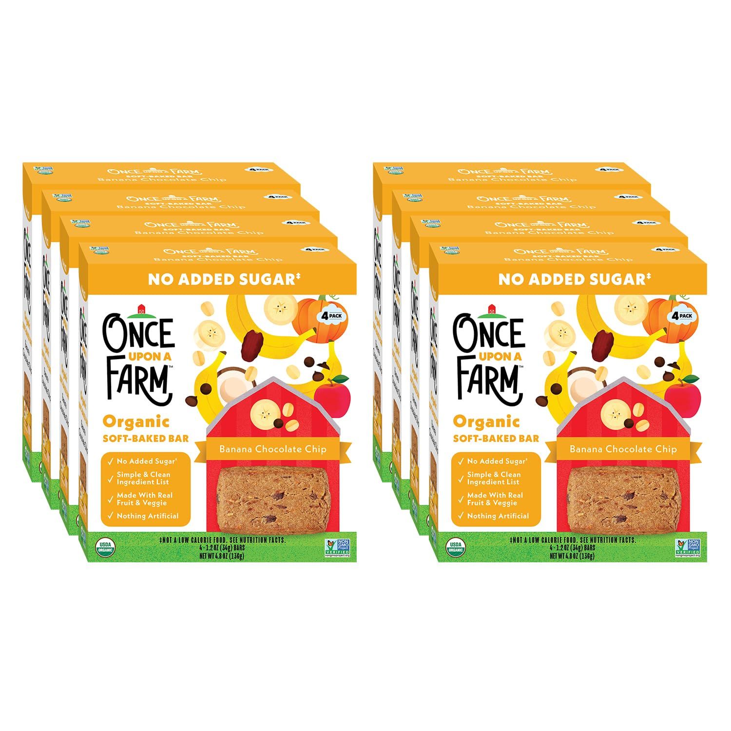 Once Upon a Farm Organic Soft Baked Kids&#39; Bars, Banana Chocolate Chip  8 Boxes, 32 Total Bars