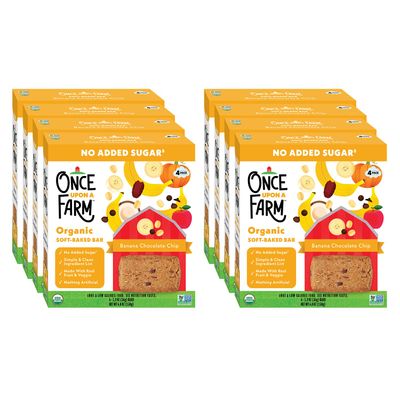 Once Upon a Farm Organic Soft Baked Kids&#39; Bars, Banana Chocolate Chip  8 Boxes, 32 Total Bars