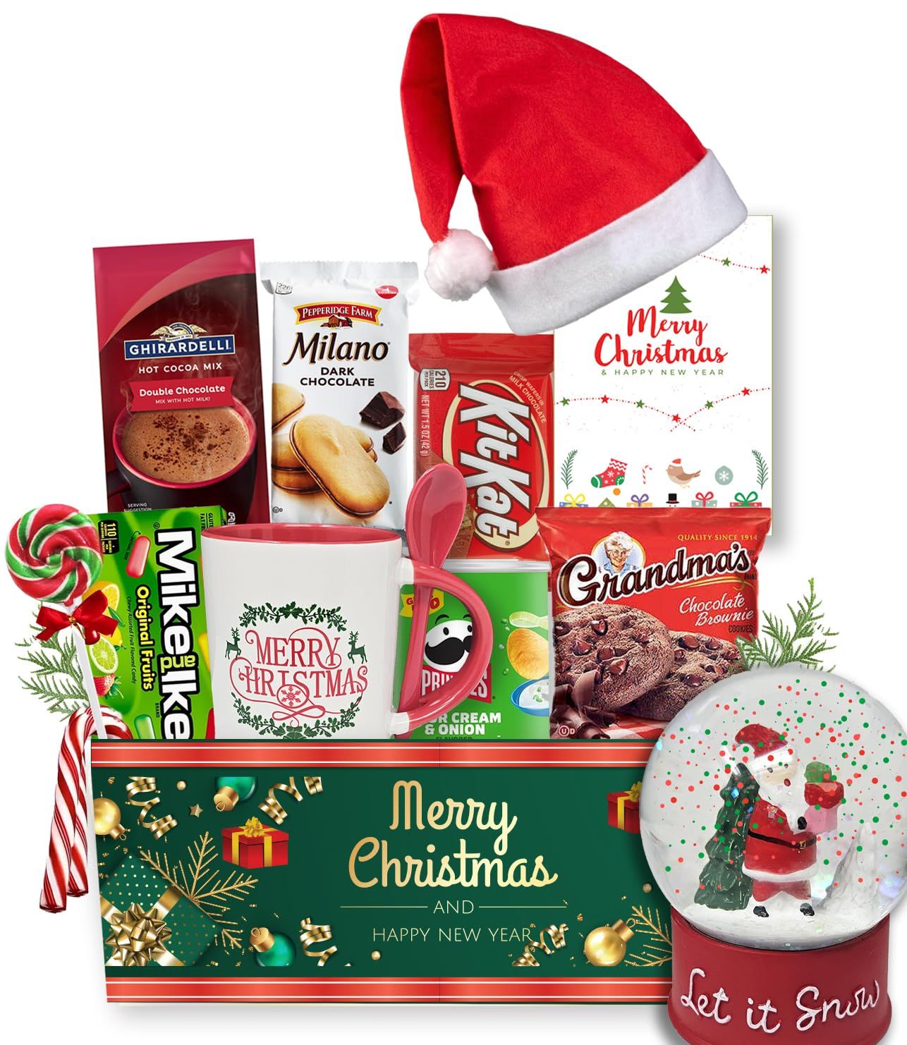 The Ultimate Basket Bundle Gift Set for Kids, Teenage, Candy &amp; Snacks, Mug, &amp; Snow Globe Variety Gift Box Christmas Care Package for Brother, Sister, Son, Daughter