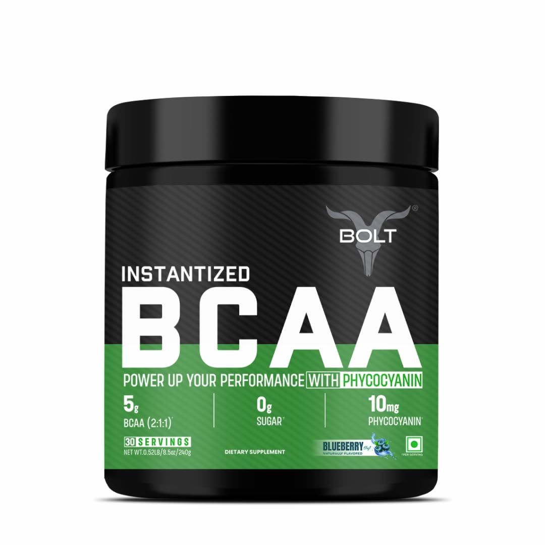 Bolt BCAA Powder, 2:1:1 Potent Formula-Leucine, Isoleucine, Valline, Suppots Muscle Recovery, Growth &amp; Endurance,Blueberry Blast, 30 Servings
