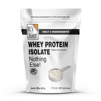 It&#39;s Just! - Whey Protein Isolate, Ultra Premium Grass-Fed, Unflavored, Made in USA, Pure 90% Protein, Only 1g Carb, No Added Sugar (1.25 Pound)