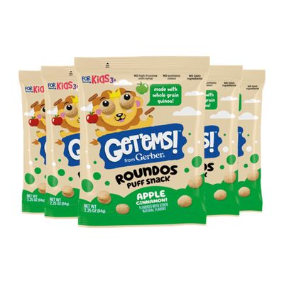 Get&#39;ems! from Gerber, Snacks for Kids, Apple Cinnamon Roundos Puffs, Made with Whole Grain Quinoa, Calcium to Support Strong Bones - 5 pack