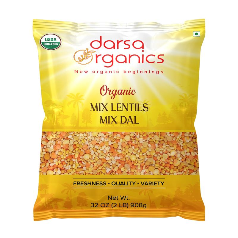 Darsa Organics Mix Lentils 2 lb - USDA Organic, Non-GMO, Kosher Mixed Dal for Lentil Soup, Stews, Snacks, Chemical-Free, High Protein Indian Lentils Blend, Food Grade Packaging, Premium Quality