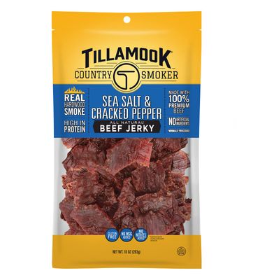 Tillamook Country Smoker Real Hardwood Smoked Beef Jerky, Sea Salt &amp; Cracked Pepper, 10 Ounce