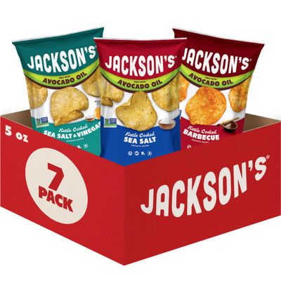 Jacksons Classic Kettle Potato Chips (Variety Pack, 5 oz, Pack of 7) - Made with Premium Avacado Oil, Sea Salt, Salt &amp; Vinegar and BBQ Flavors - Allergen-friendly, Gluten Free, Vegan