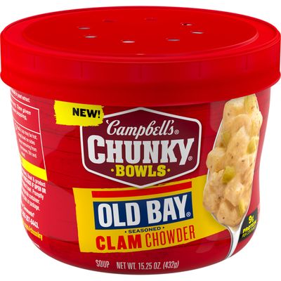Campbells Chunky Soup, OLD BAY Seasoned Clam Chowder, 15.25 oz Microwavable Bowl